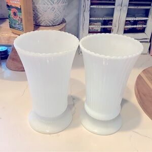 A pair of E O Brody Milk Glass Vases